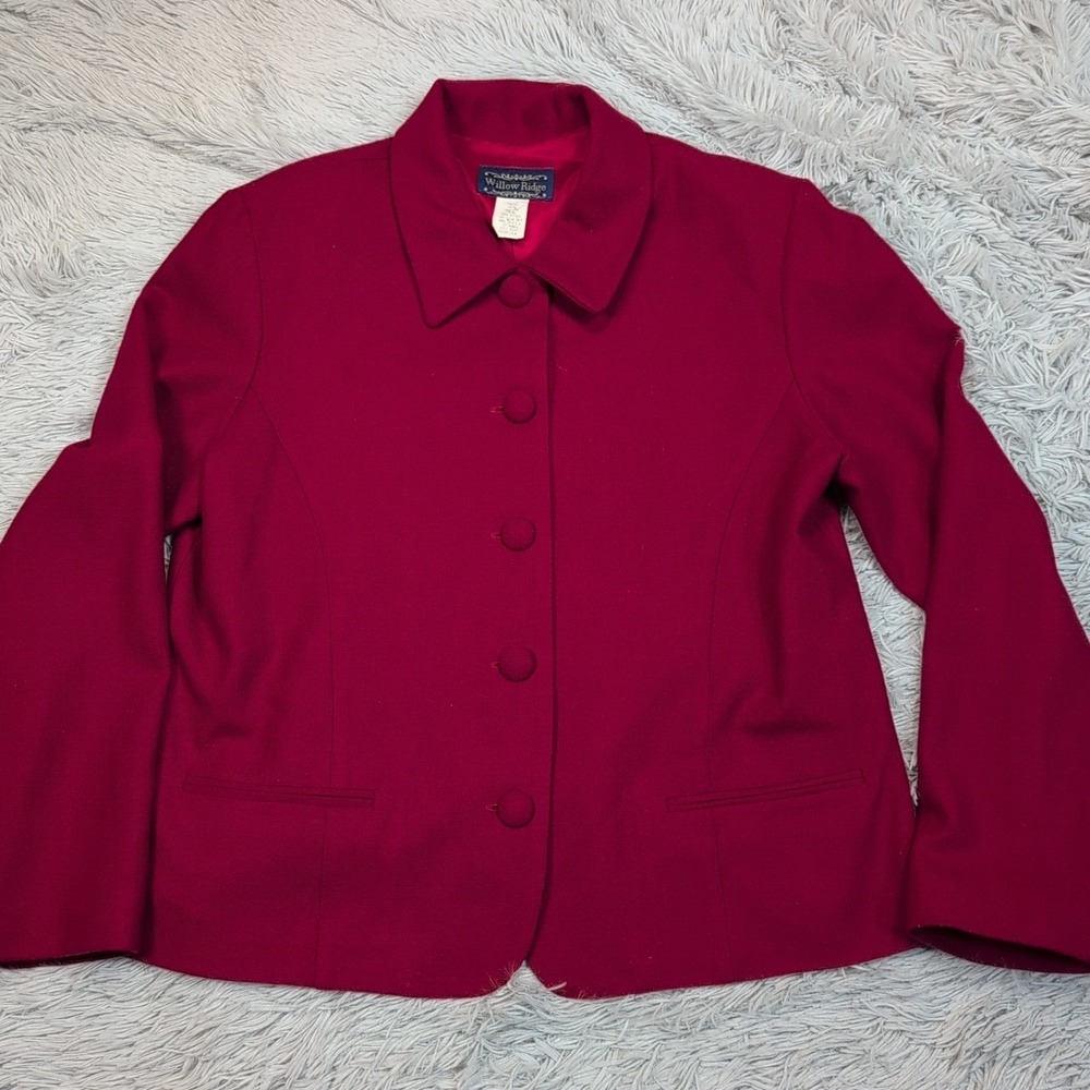 Vintage Willow‎ Ridge Jacket Womens 14 Red Wool Coat Faux Pockets Button Up